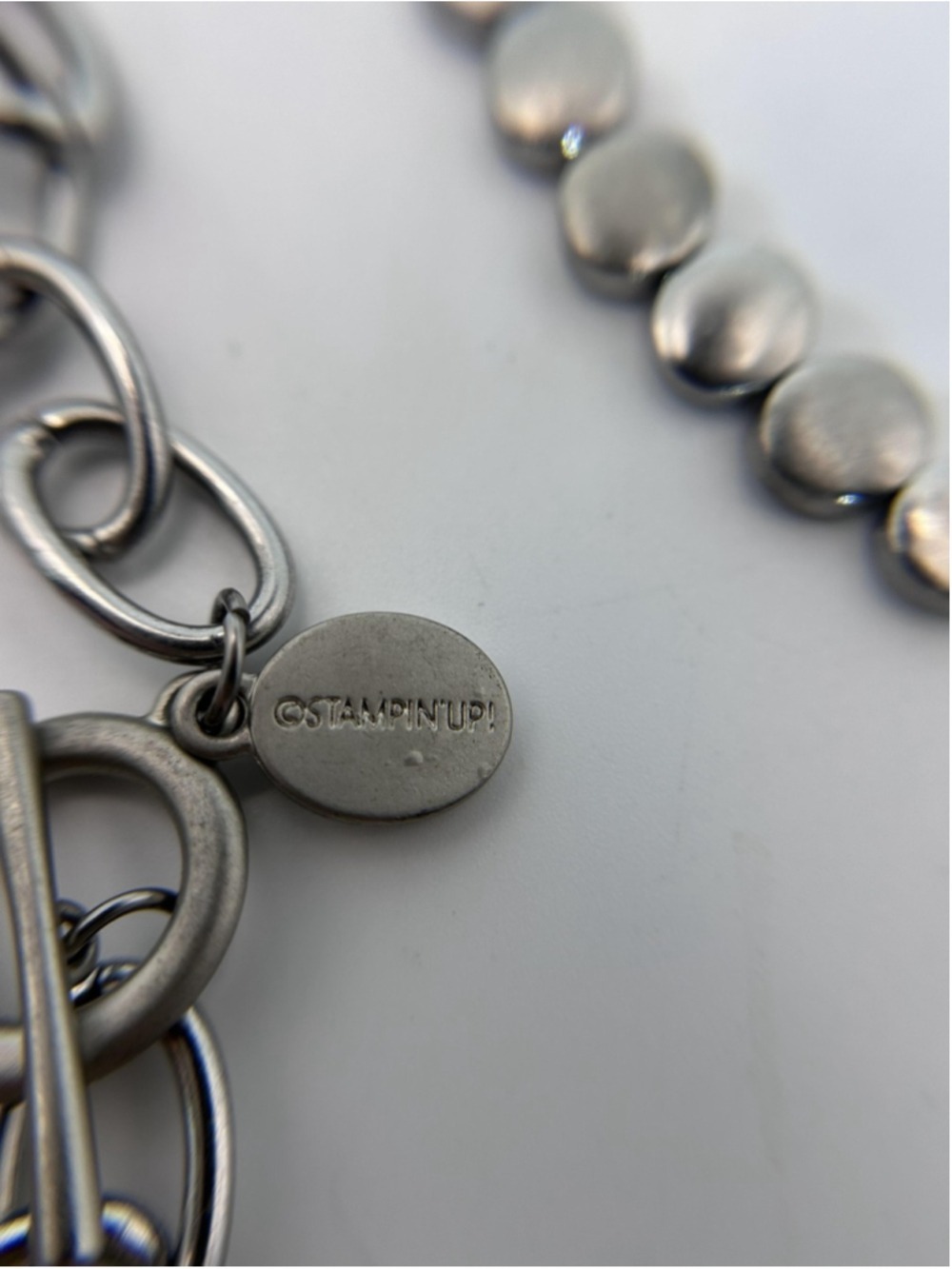 Stampin Up Bracelet Silver Tone Beaded Chain Charm Love Toggle Womens Jewelry - Picture 3 of 7